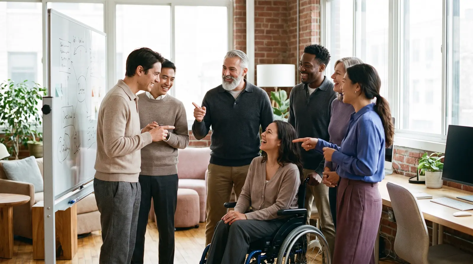 A team talking together in their workplace