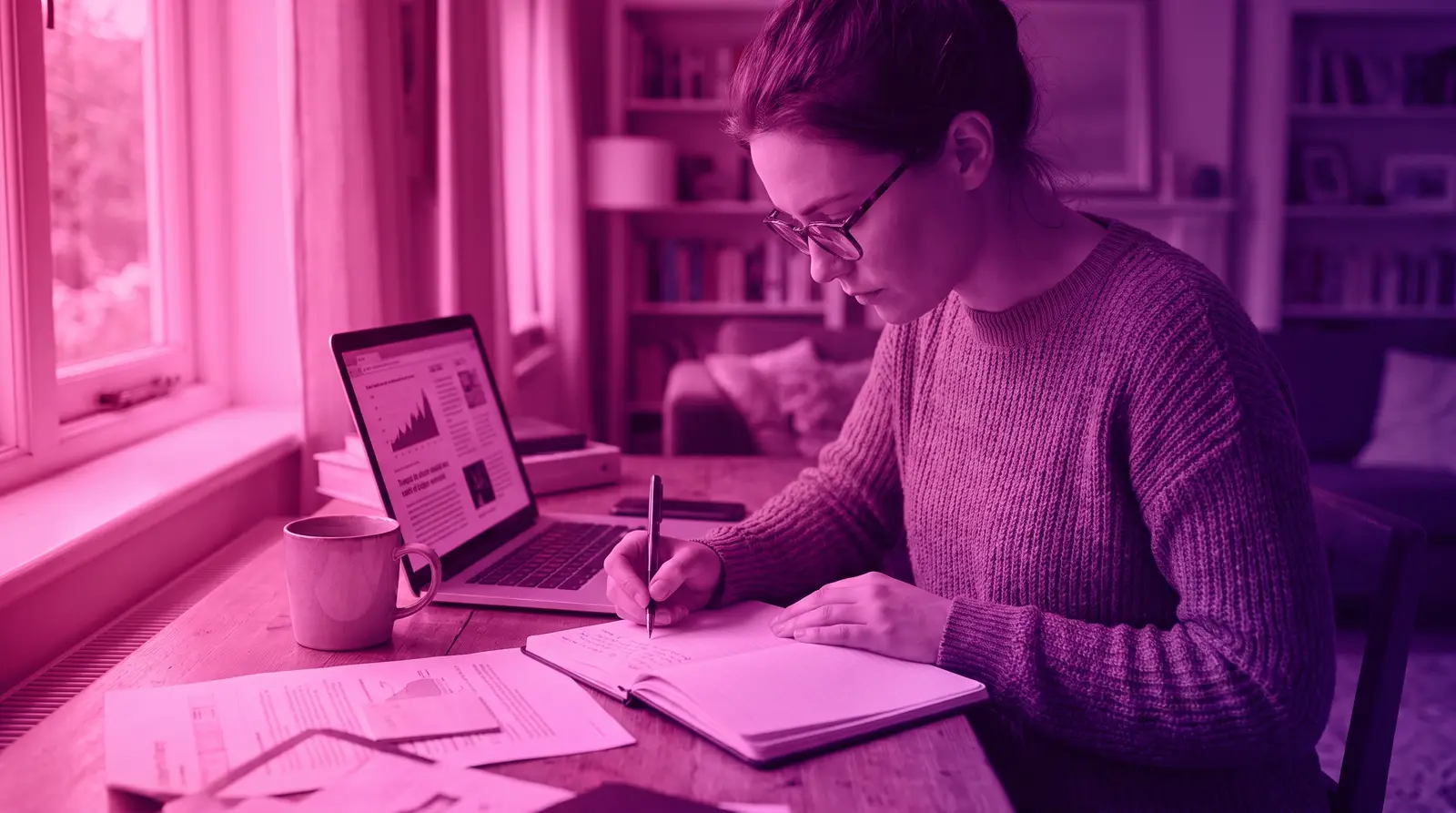 A job seeker researches a company's inclusion policies on a laptop