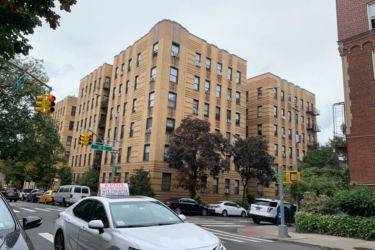 Prewar apartment buildings at 74th Street and 35th Avenue in Jackson Heights, Queens