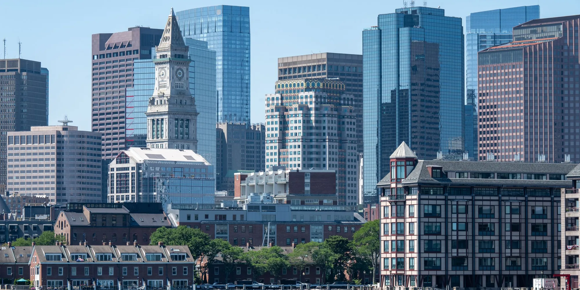 The Custom House Tower and downtown Boston seen from the harbour
