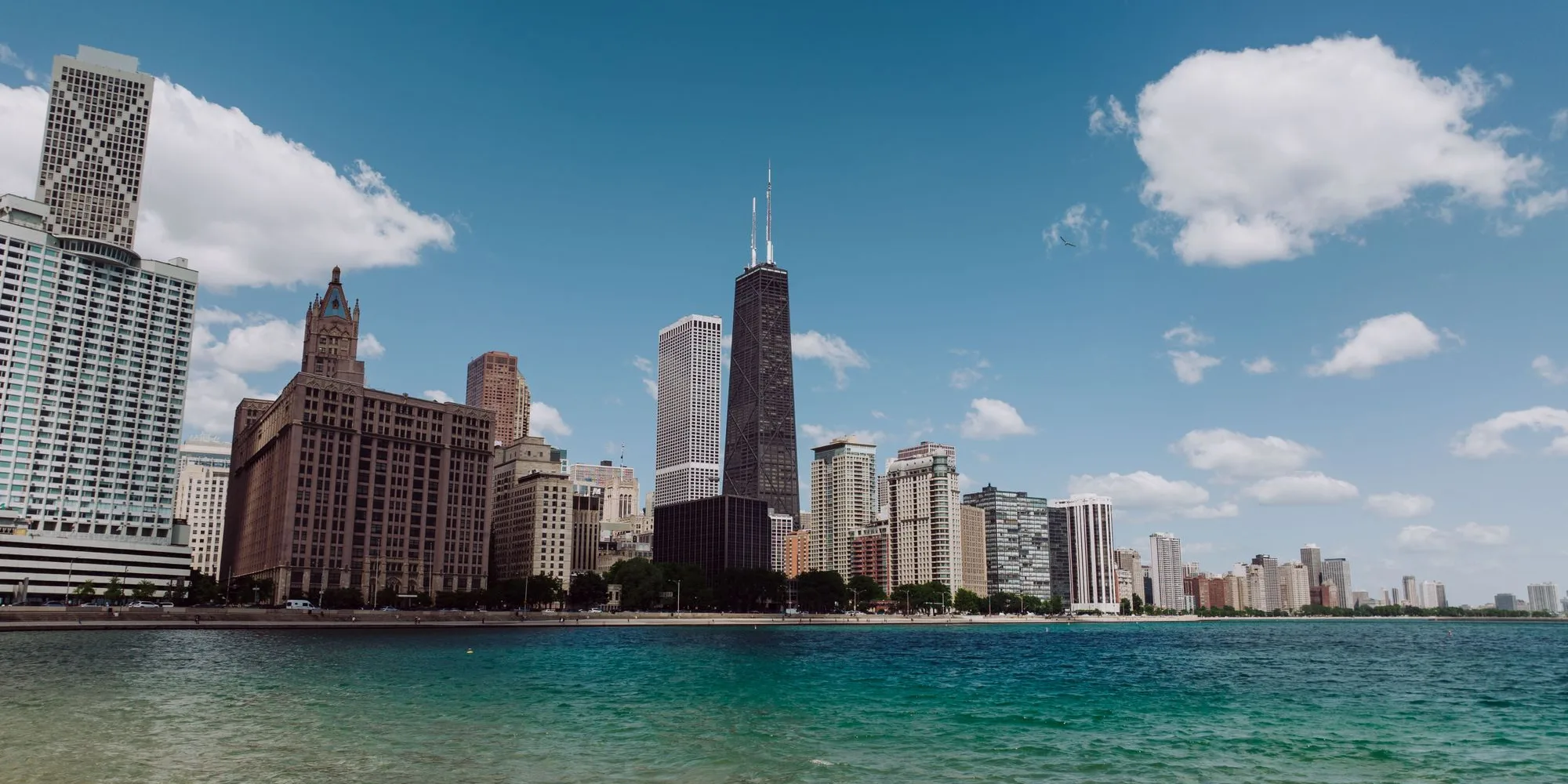 The Chicago lakefront skyline over Lake Michigan on a clear day