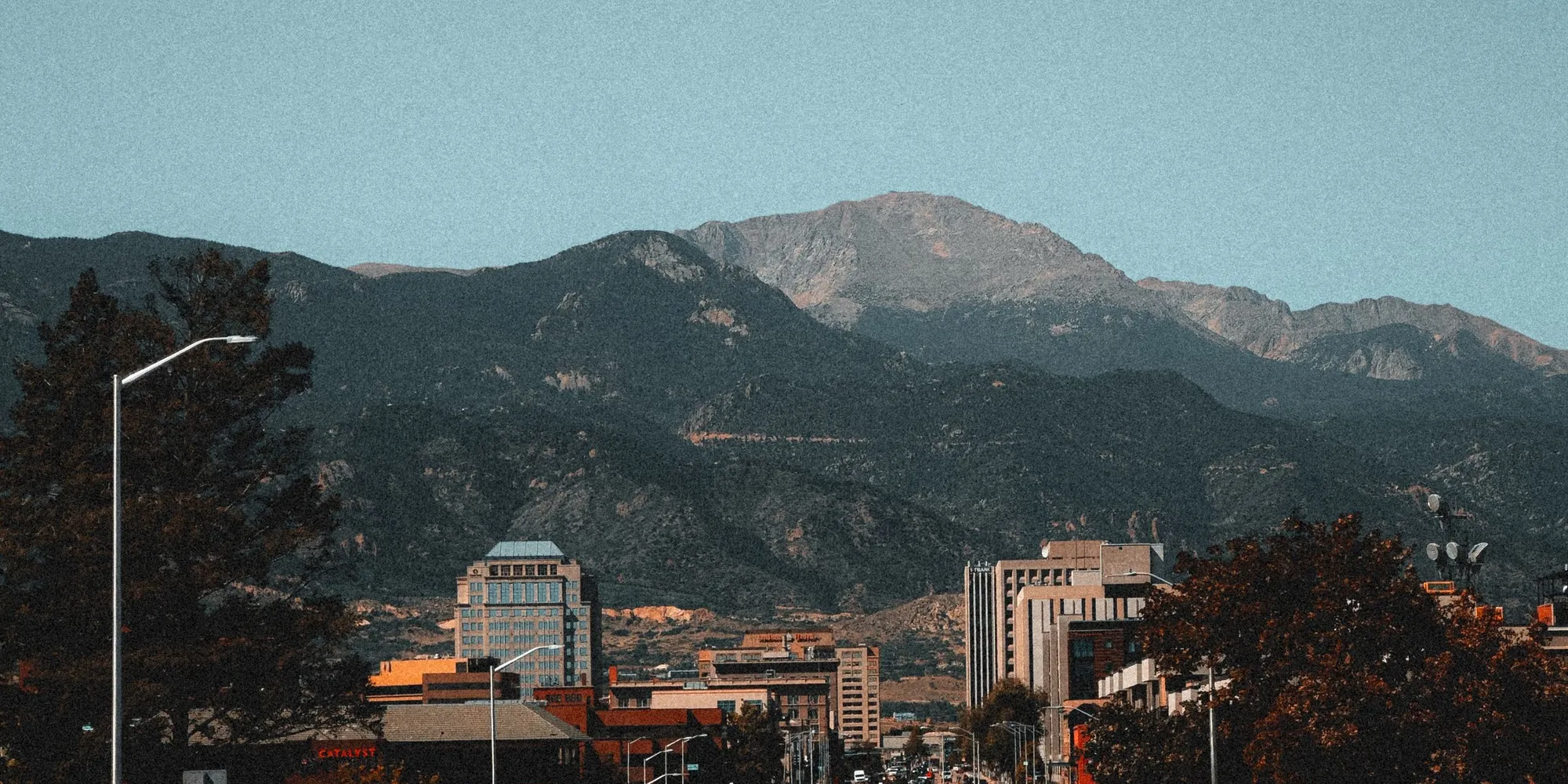 Pikes Peak above downtown Colorado Springs