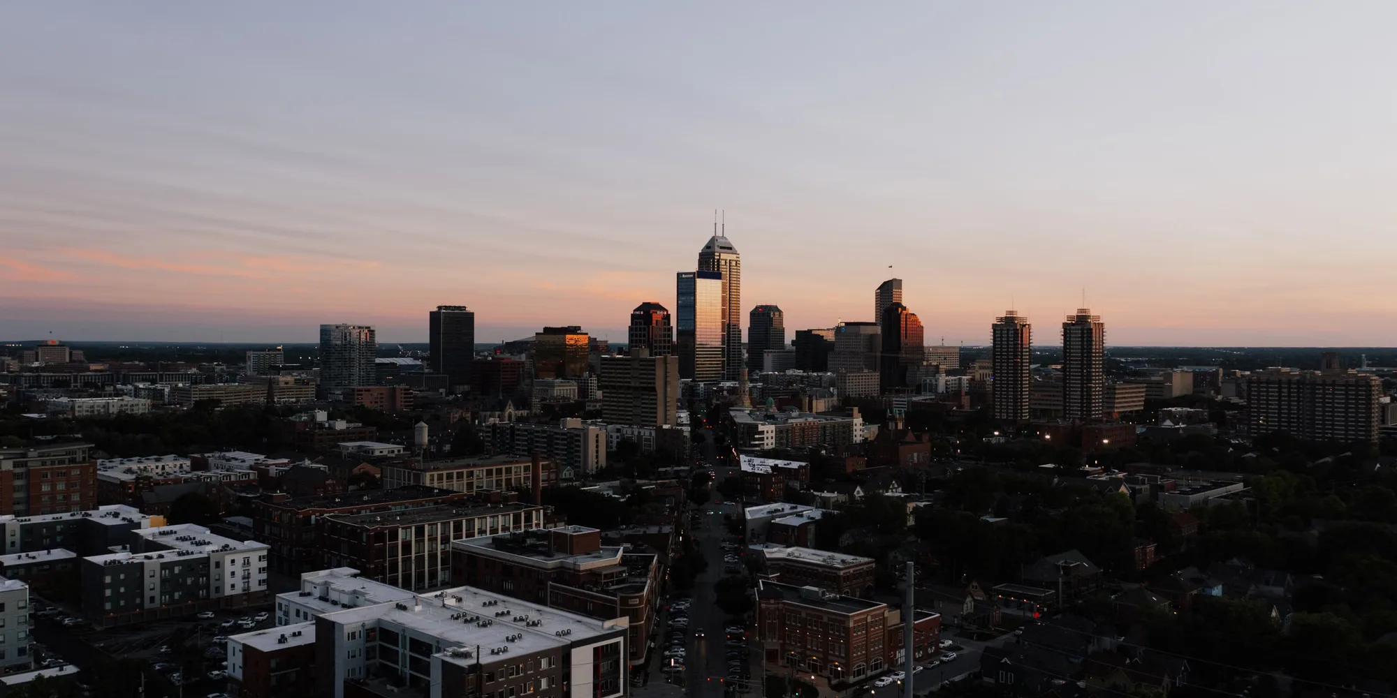 The Indianapolis skyline at dusk