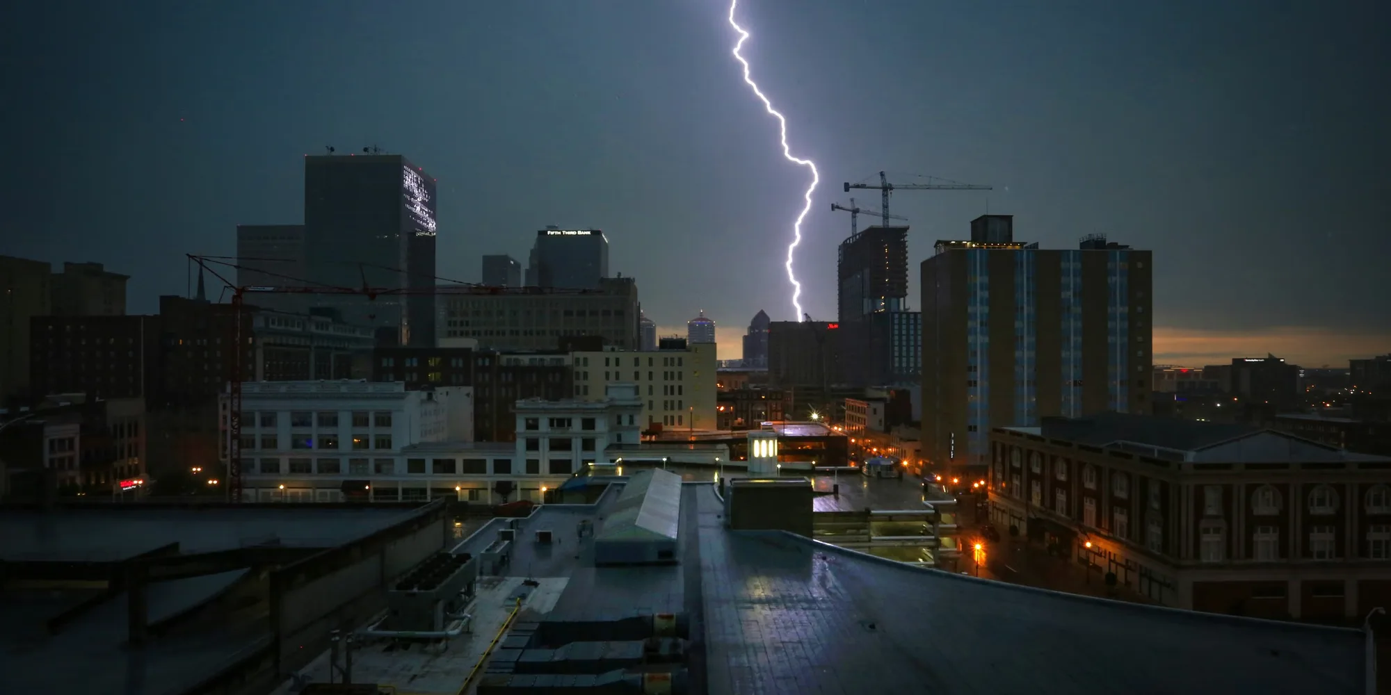 Lightning over the downtown Louisville skyline