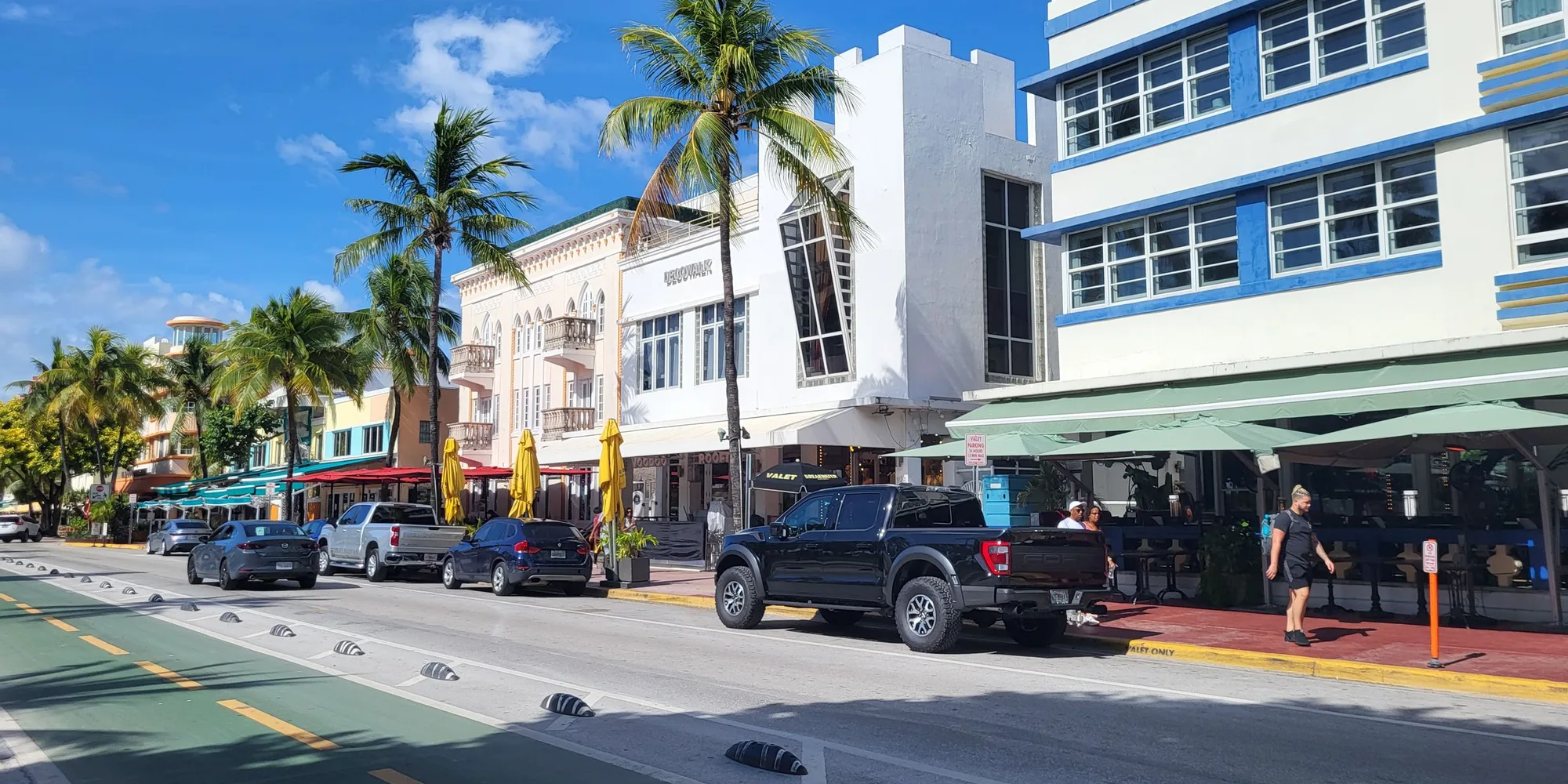 Ocean Drive in Miami Beach, its art deco hotel fronts and sidewalk cafes