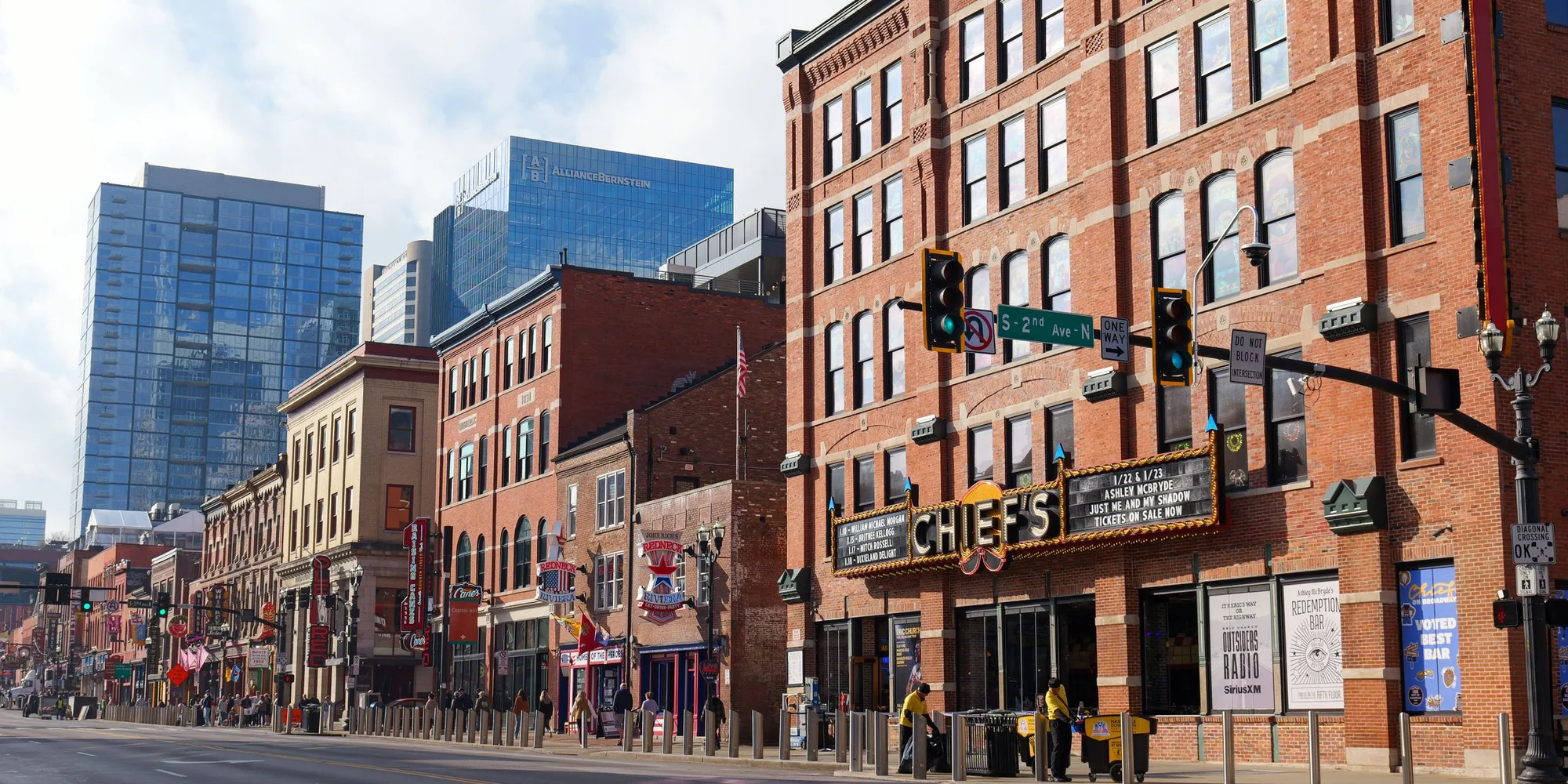 Lower Broadway in Nashville on a clear morning