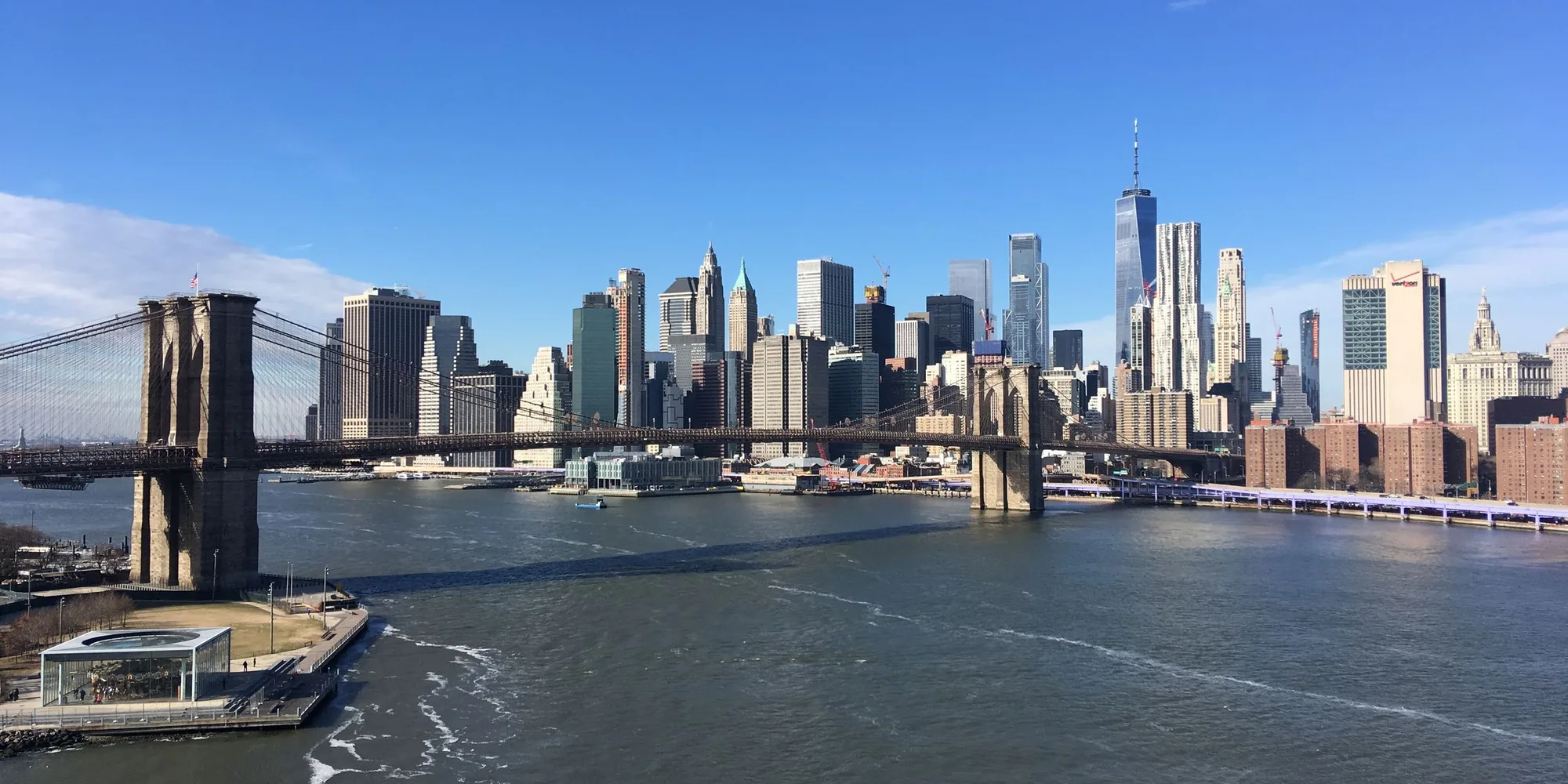 The Brooklyn Bridge with Lower Manhattan behind it