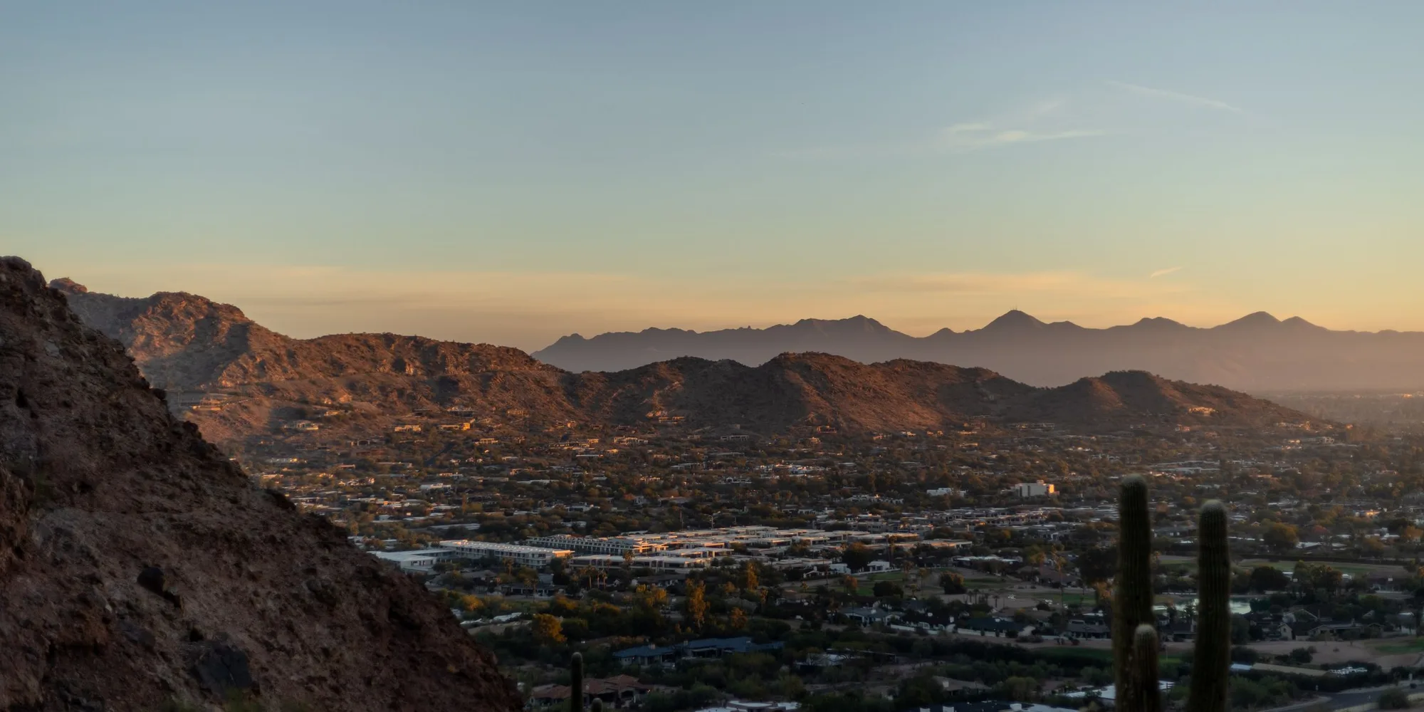 The Phoenix valley at sunset, seen from Camelback Mountain