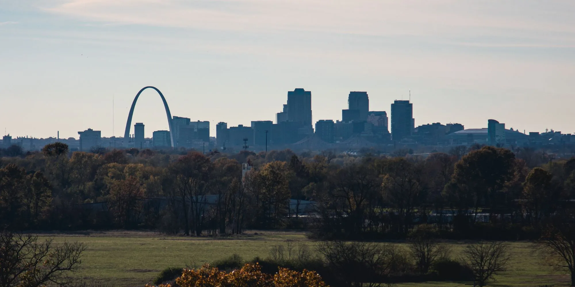 The St. Louis skyline with the Gateway Arch at the left