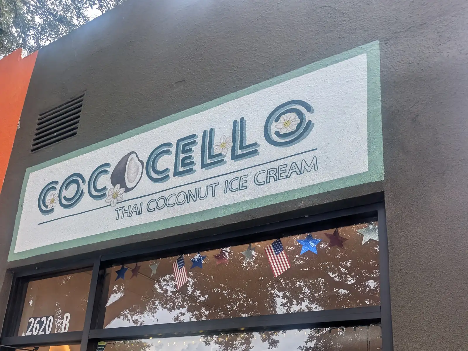 The Cococello storefront on Central Avenue in St. Petersburg, its sign reading Cococello Thai Coconut Ice Cream