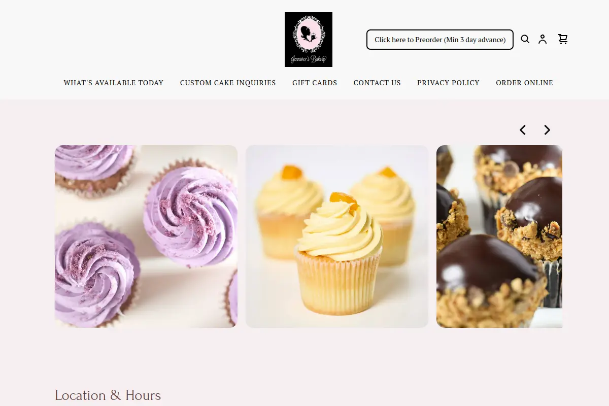 Jennivee's Bakery website