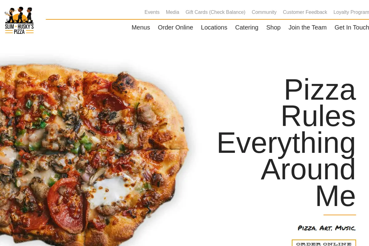 Slim + Husky's Pizza website